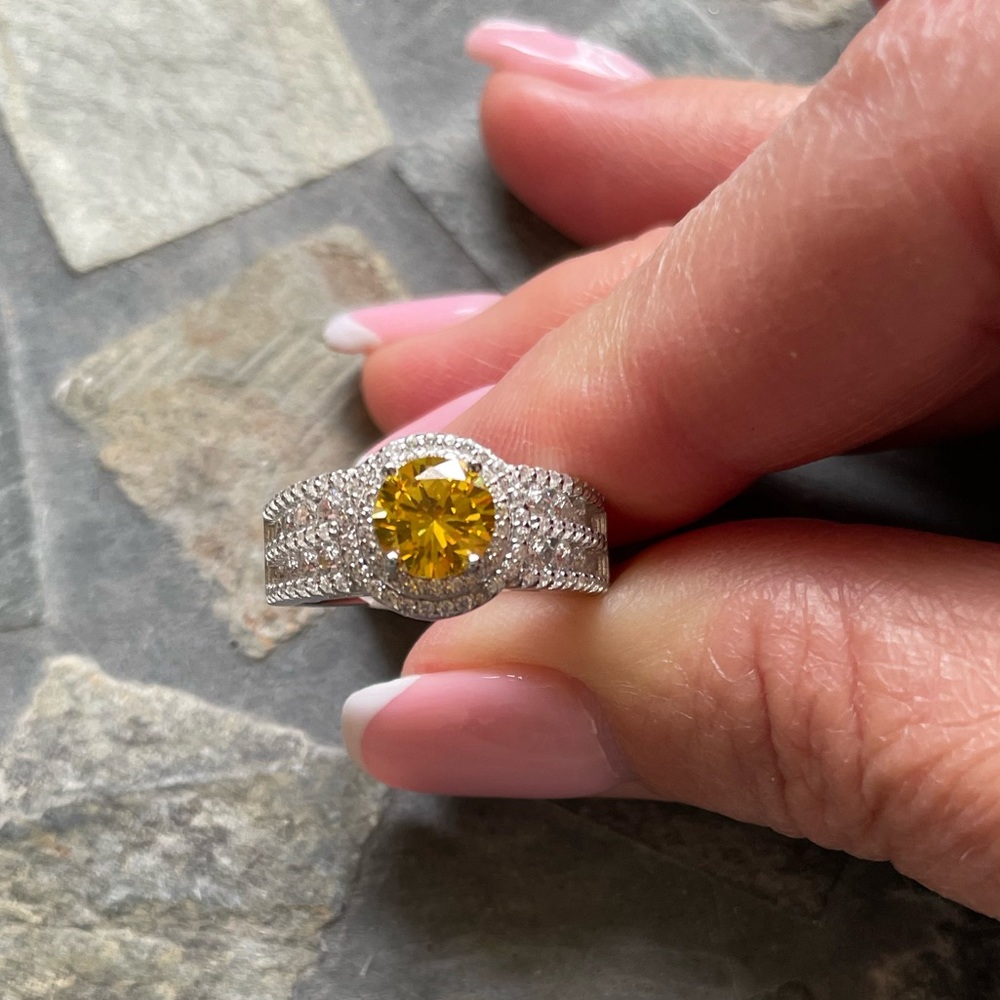 Yellow CZ Sterling Silver Ring
